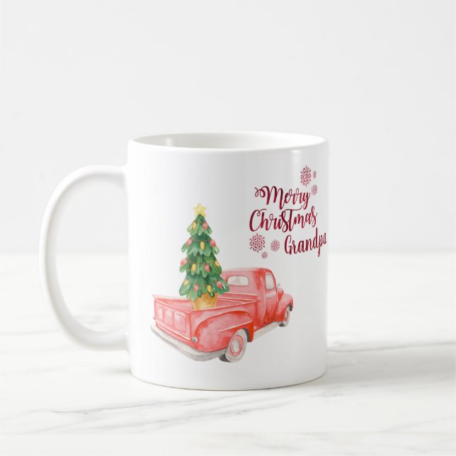 Merry Christmas Grandpa RED TRUCK Personalised Coffee Mug (Left)
