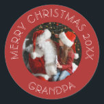 Merry Christmas Grandpa | Santa Red Photo Classic Round Sticker<br><div class="desc">Grandpa will love this gift sticker featuring his favourite photo and a merry christmas message around the edge. To change the photo and message click on the personalise button.</div>