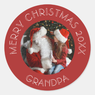 Merry Christmas Grandpa | Santa Red Photo Classic Round Sticker