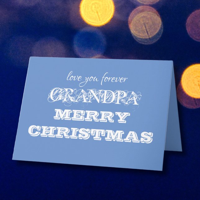 Merry Christmas Grandpa Simple Personalised  Blue Card (Simple, cute, personalized blue, Merry Christmas Grandpa card.)