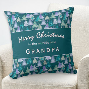 Merry Christmas Grandpa Watercolor Trees Custom Cushion