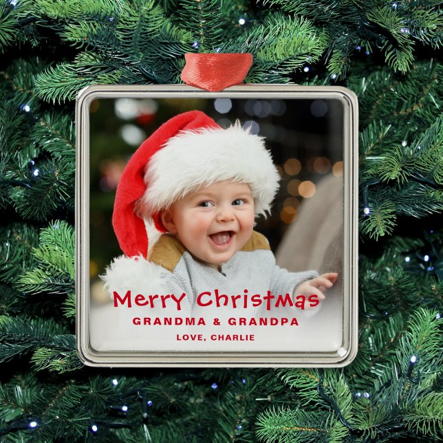 Merry Christmas Grandparent Photo Gift Metal Tree Decoration (Creator Uploaded)