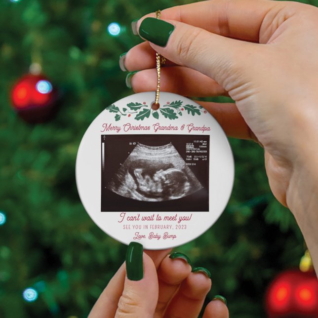 Merry Christmas Grandparents Ultrasound Pregnancy Ceramic Tree Decoration (Pregnancy Announcement Grandma Keepsake Ornament)