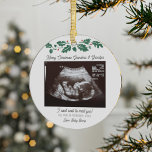 Merry Christmas Grandparents Ultrasound Pregnancy Ornament<br><div class="desc">It's always a good time to share this exciting news with your nearest and dearest. Perfect Christmas gift idea for the grandma to be with ultrasound photo. Customise this unique announcement display, add your details and let everyone know about this special news. Great gift for new parents and baby showers....</div>