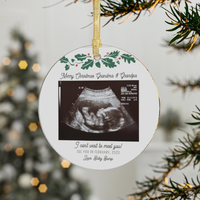Merry Christmas Grandparents Ultrasound Pregnancy Ornament (Merry Christmas Grandma and Grandpa Baby Reveal Acrylic Ornament)