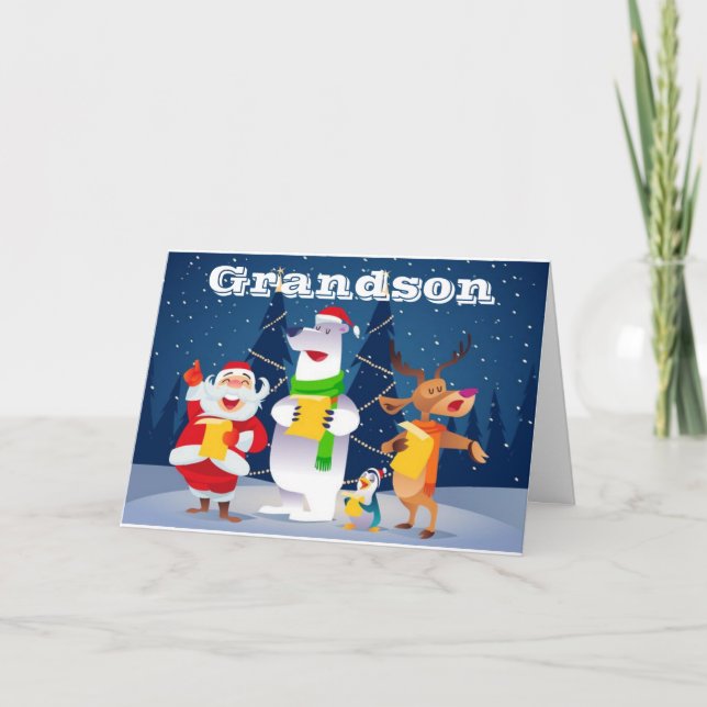 **MERRY CHRISTMAS GRANDSON** CAROLING FOR YOU! HOLIDAY CARD (Front)