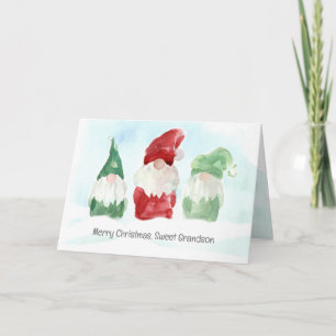Merry Christmas Grandson Holiday Gnomes Snow Card