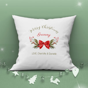Merry Christmas Granny Bow Berries Modern Cushion