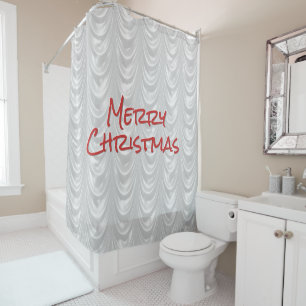 Merry Christmas: Graphic White Ruched Satin Shower Curtain