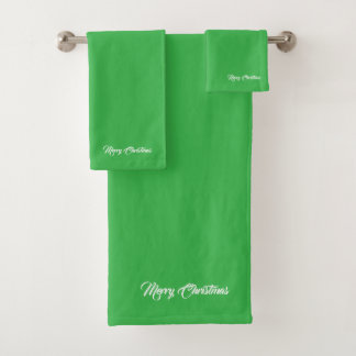 Merry Christmas Grass Green  Bath Towel Set