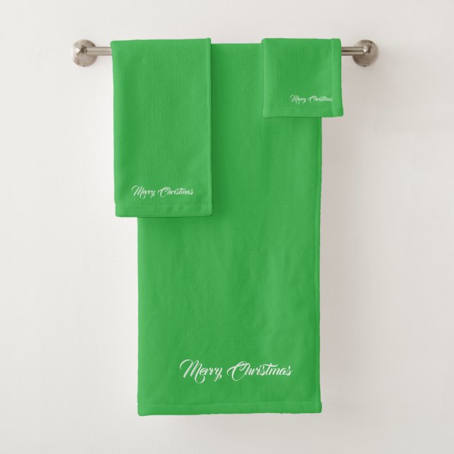 Merry Christmas Grass Green  Bath Towel Set (Insitu)