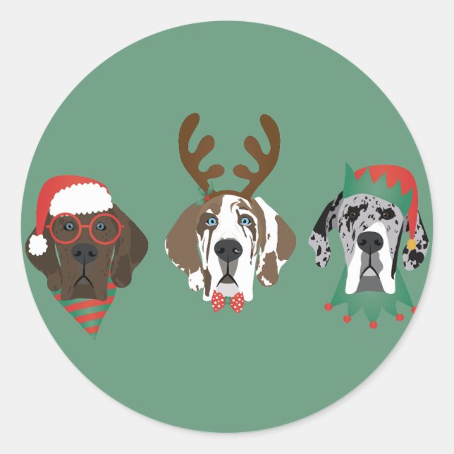 Merry Christmas Great Dane Dogs Classic Round Sticker (Front)