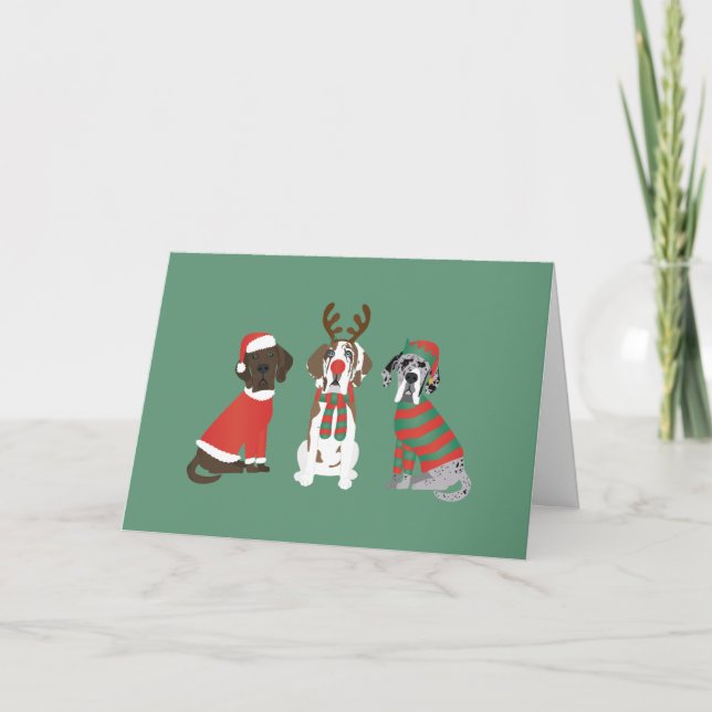 Merry Christmas Great Dane Dogs Holiday Card (Front)
