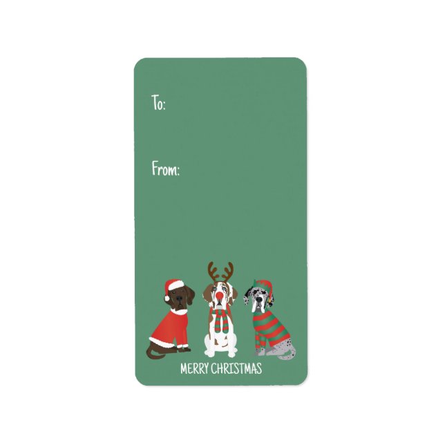 Merry Christmas Great Dane Dogs Label (Front)