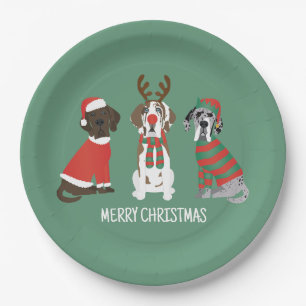 Merry Christmas Great Dane Dogs Paper Plate