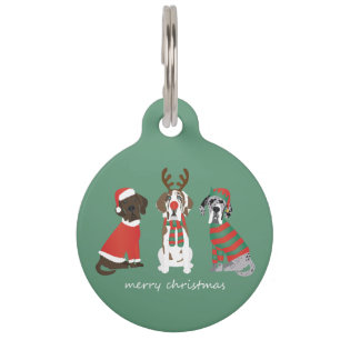 Merry Christmas Great Dane Dogs Pet Tag