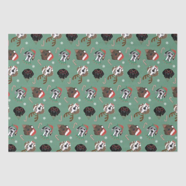 Merry Christmas Great Dane Dogs Tissue Paper (Front)