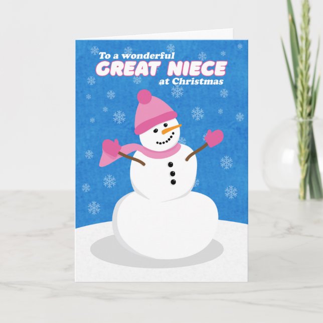 Merry Christmas Great Niece Cute Snowman Holiday Card (Front)