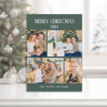 Merry Christmas Green 4 Photo Collage  Holiday Card<br><div class="desc">Modern and stylish 4-photo collage green and white Christmas holidays greeting card. Text says "Merry Christmas." Personalise with the year,  your photos,  name,  address,  and even your own message. Contact me for assistance with your customisations or to request additional matching or coordinating Zazzle products for your holiday season.</div>