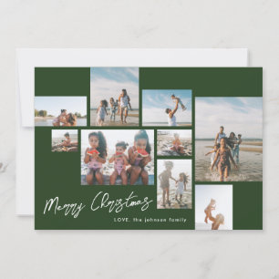 MERRY CHRISTMAS Green   9 Photo Collage   Modern Holiday Card