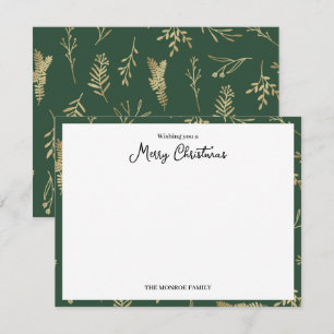 Merry Christmas Green and Gold Botanical Card