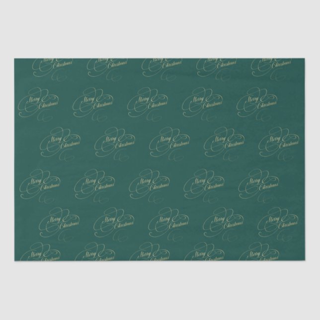 Merry Christmas green and gold elegant script Tissue Paper (Front)