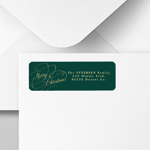 Merry Christmas green and gold return address