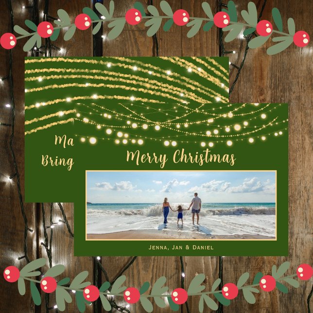 Merry Christmas Green and Gold Single Photo Holiday Card (Merry Christmas Green and Gold Single Photo Holiday Card)