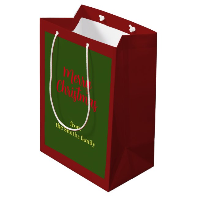 Merry Christmas Green and Red Minimal  Medium Gift Bag (Back Angled)