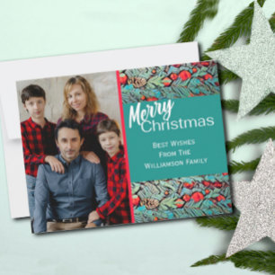 Merry Christmas Green and Red Photo  Postcard