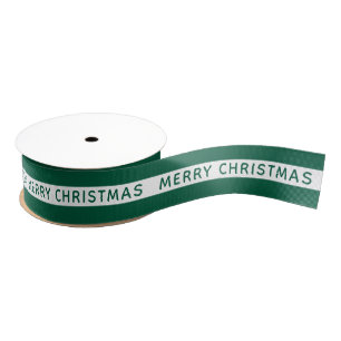 Merry Christmas Green And White Striped Festive Grosgrain Ribbon