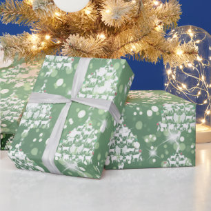 Merry Christmas Green Bokeh Goat Christmas Trees Wrapping Paper