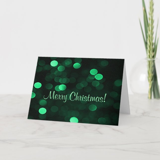 Merry Christmas Green Bokeh Lights Generic Bulk Holiday Card (Front)