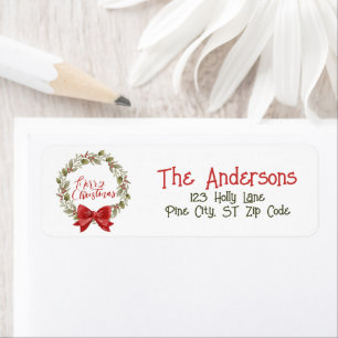 Merry Christmas Green Botanicals Red Holly Wreath