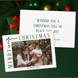 Merry Christmas Green Bow Photo Family Name Year Holiday Card