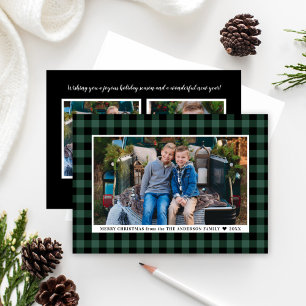 Merry Christmas Green Buffalo Plaid Photo Holiday Card