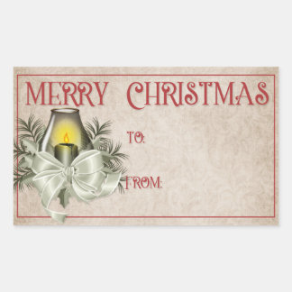 Merry Christmas | Green Candle Rectangular Sticker