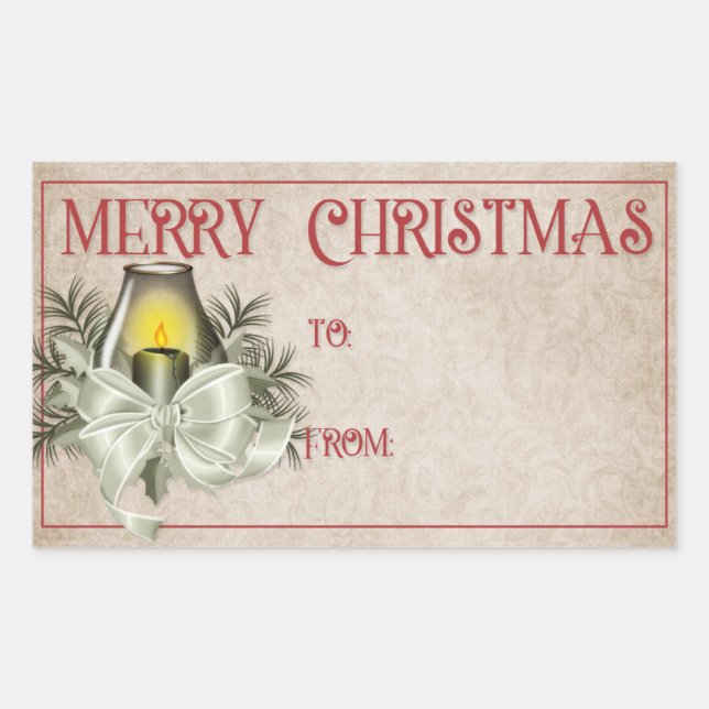 Merry Christmas | Green Candle Rectangular Sticker (Front)
