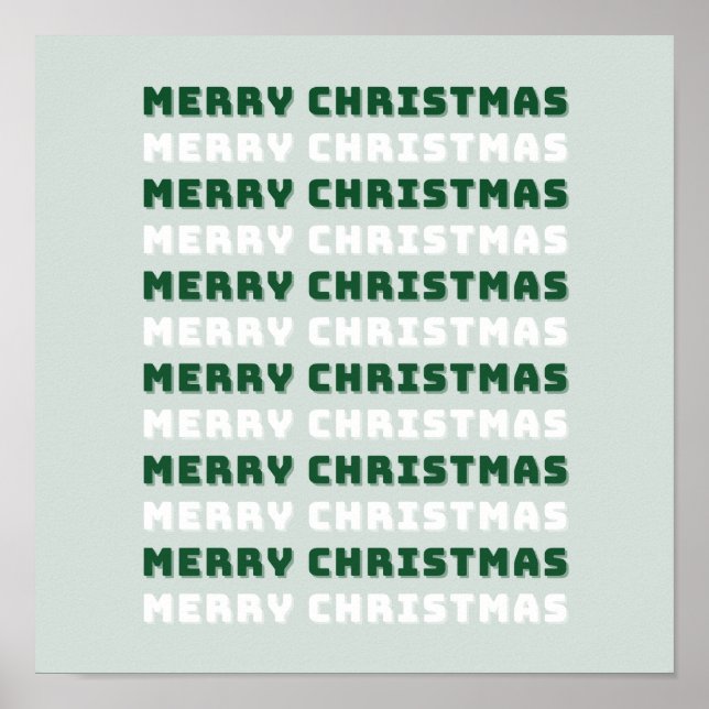 Merry Christmas, Green Christmas Art, Holiday Poster (Front)