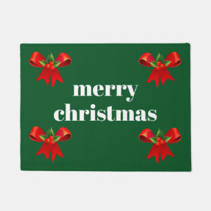 Merry Christmas Green Christmas Bows Welcome Mat