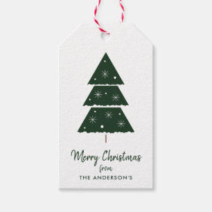 Merry Christmas Green Christmas Tree Snowflakes Gift Tags