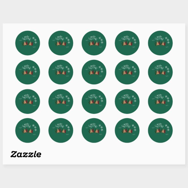Merry Christmas  Green Classic Round Sticker (Sheet)