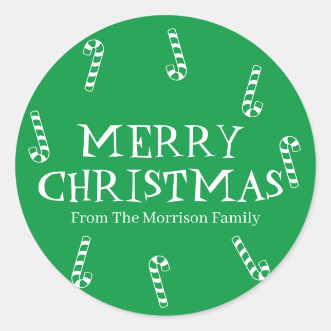 Merry Christmas green custom name gift favour Classic Round Sticker (Front)