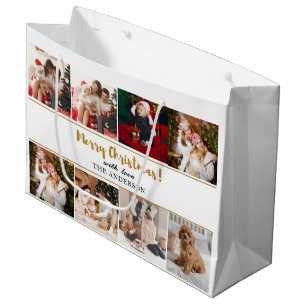Merry Christmas Green Elegant Modern Photos Large Gift Bag