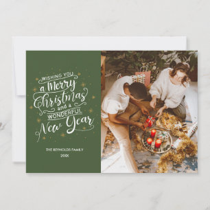 Merry Christmas Green Family Photo Holiday Card