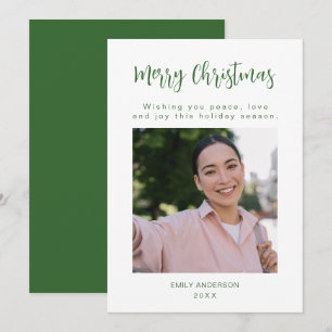 Merry Christmas Green Family Photo Holiday Card