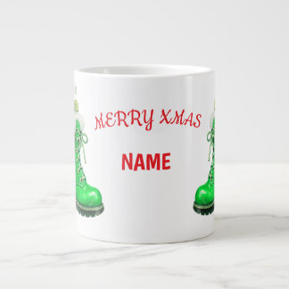 Merry Christmas Green Festive Boot Large Coffee Mug