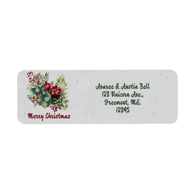 Merry Christmas Green Floral Return Address Label (Front)