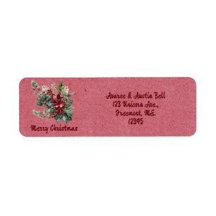 Merry Christmas Green Floral Return Address Label