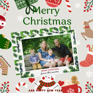 Merry Christmas Green Frame Pineneedles Branches Invitation